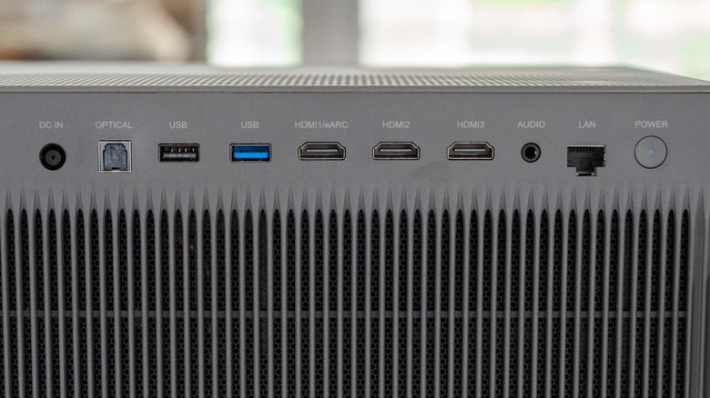 XGIMI Titan Noir Max projector from back showing HDMI and other inputs
